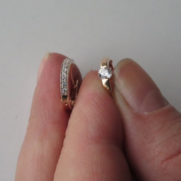 Solid 14K Rose Gold Double Sided Fianite Convertible Hoops - Picture 4 of 11